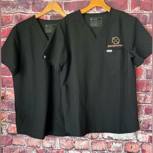 Bundle of 2 FIGS Black Chisec Scrub Tops – Men’s Size Small – Persimmon Logo